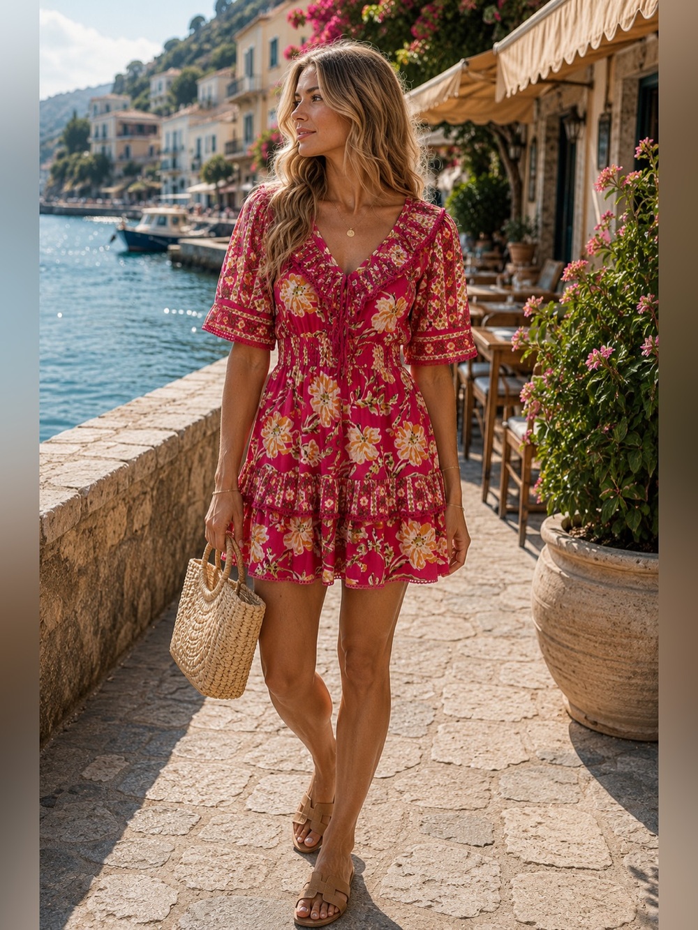 Majestic Pink Floral Boho Tunic Top